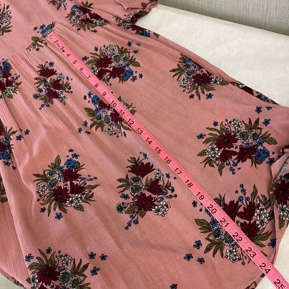 Brass & Roe Called to Surf Dress Small Pink Rose Floral Mauve 3/4 Sleeve Midi - Picture 12 of 13